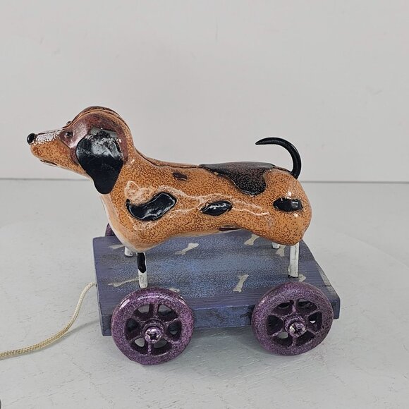 Ganz Metal Dachshund Puppy Dog Pull Toy Folk Art Inspired Figure - Picture 2 of 7